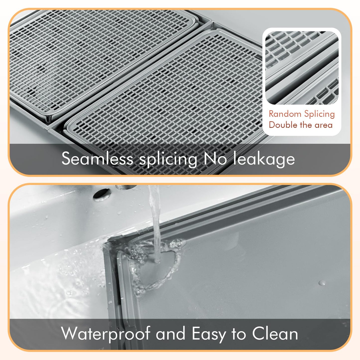Rarenut 2Pack Cat Litter Box Step, Litter Catcher, Expandable Interlock Litter Mat, Washable Easy Clean, Waterproof & Urine Proof, Dark Grey