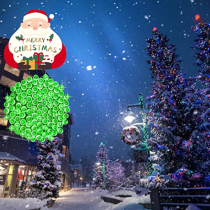 Green String Lights Outdoor Decoration, 66 ft 200 LED Green Christmas Lights, Indoor Outdoor Connectable 8 Modes Clear Wire Twinkle Fairy Light for Xmas Tree Party Christmas Decor