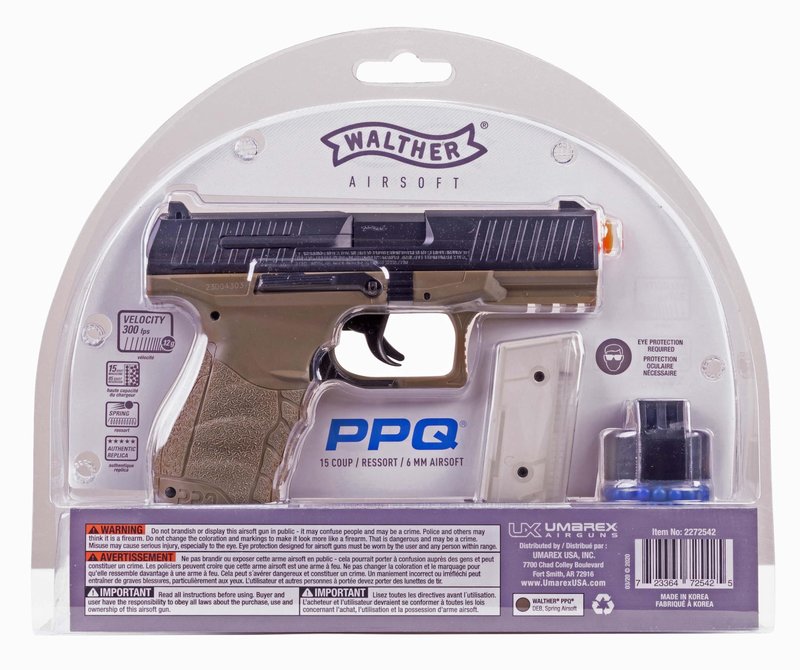 Walther ppq Spring Airsoft Pistol, Dark Earth Brown(Airsoft Gun) (Pack of 3)