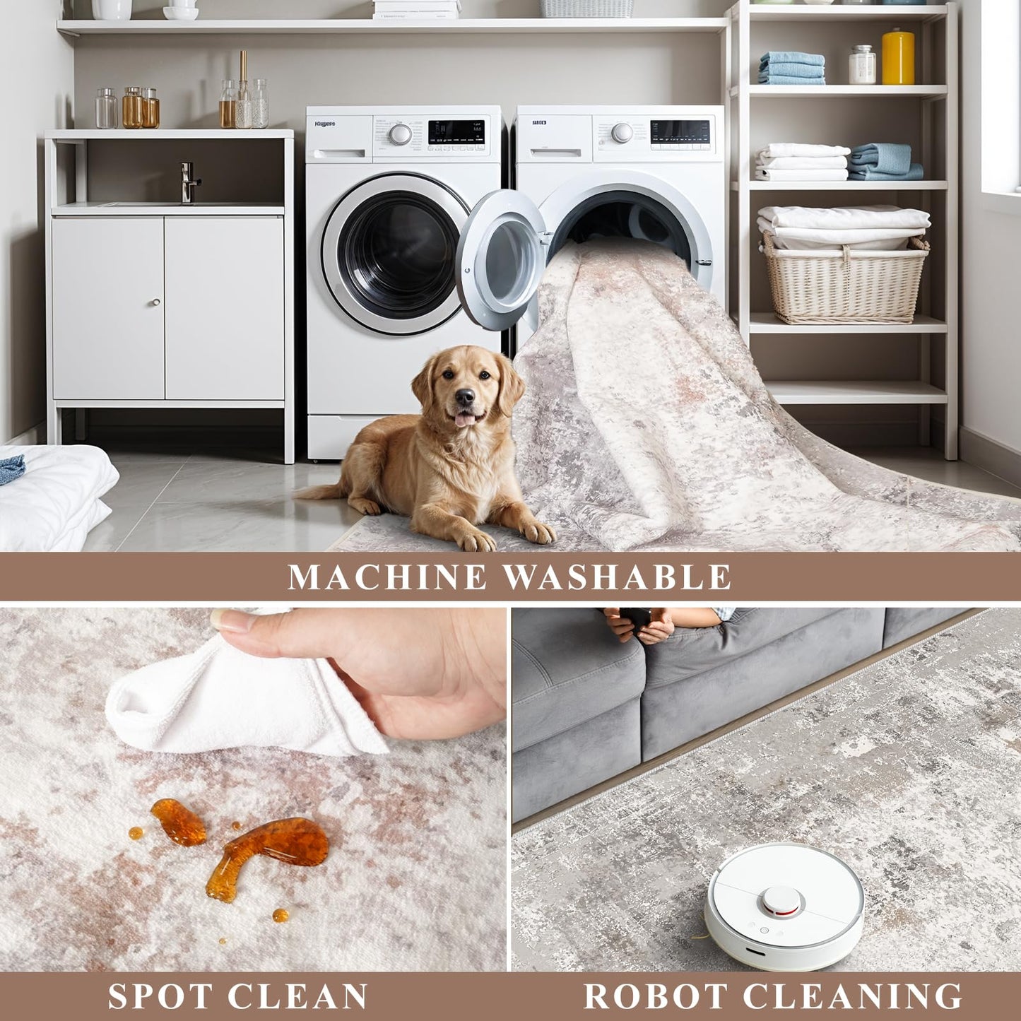 2x3 Washable Non-Slip Area Rug - Soft Low Pile Throw Rug for Kitchen Entryway Bedroom - Modern Indoor Door Mat with Rubber Backing (Beige Grey)