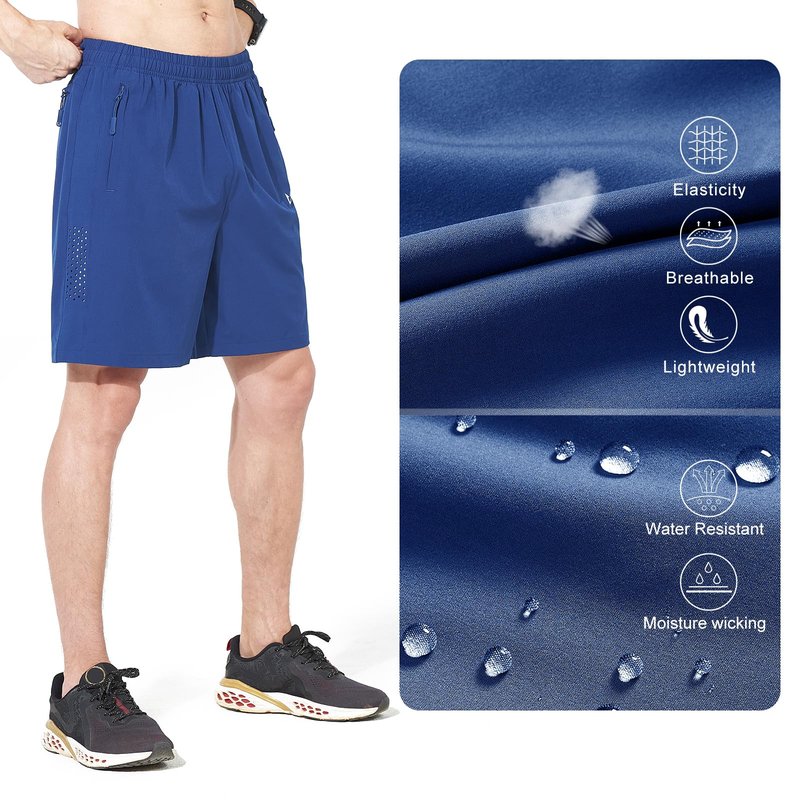 NORTHYARD Men's Athletic Running Shorts Gym Workout 7"/9"/5" Quick Dry Lightweight Sports Basketball Tennis 3 Zipper Pockets RoyalBlue S