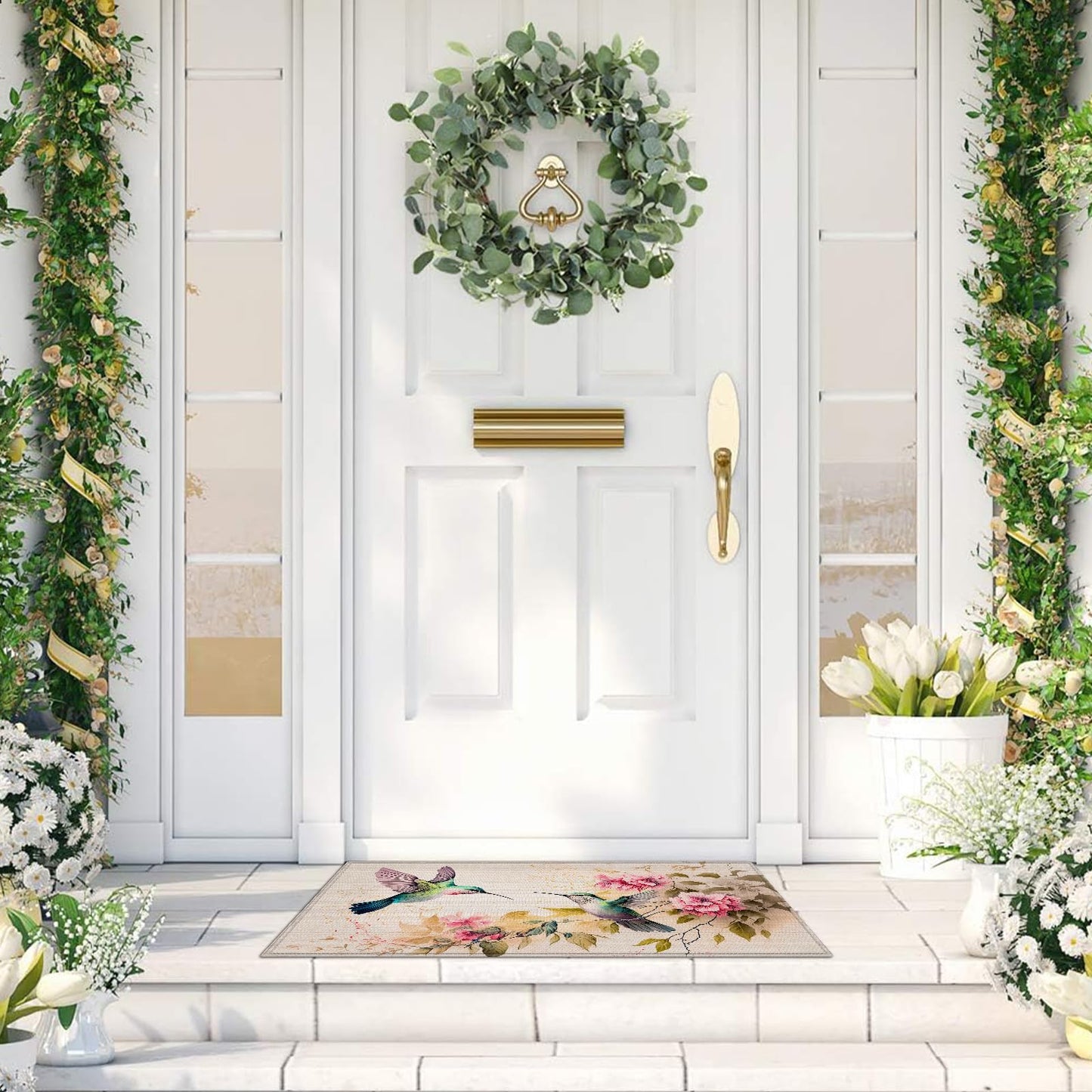 Hummingbirds Flowers Indoor Door Mat - Absorbent, Anti-Slip Low Profile Doormat for Entryway 17"x29.5"