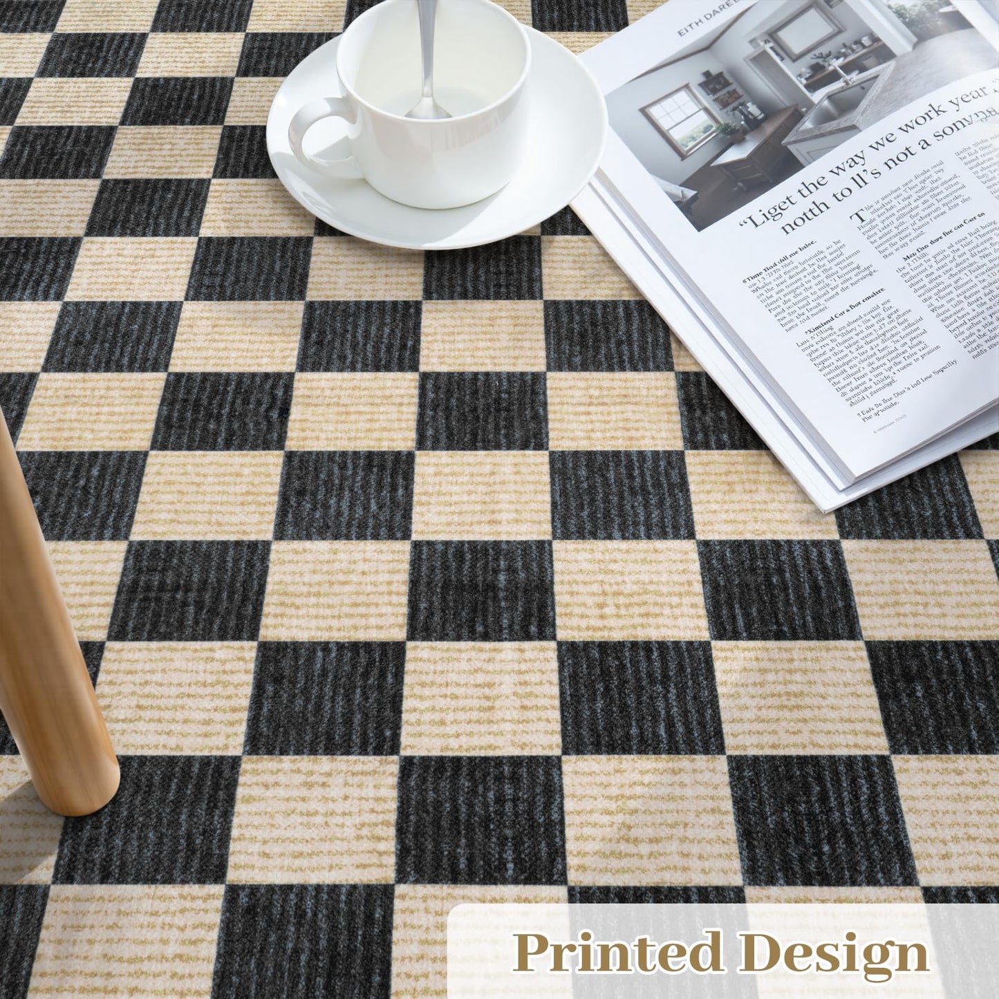 Machine Washable 5x7 Area Rugs for Living Room Checkered, Non Slip Soft Low Pile Farmhouse Geometric Modern Neutral Playroom Boys Rugs for Bedroom, Large Carpet Rugs for Dining Room(Black,5'x7')
