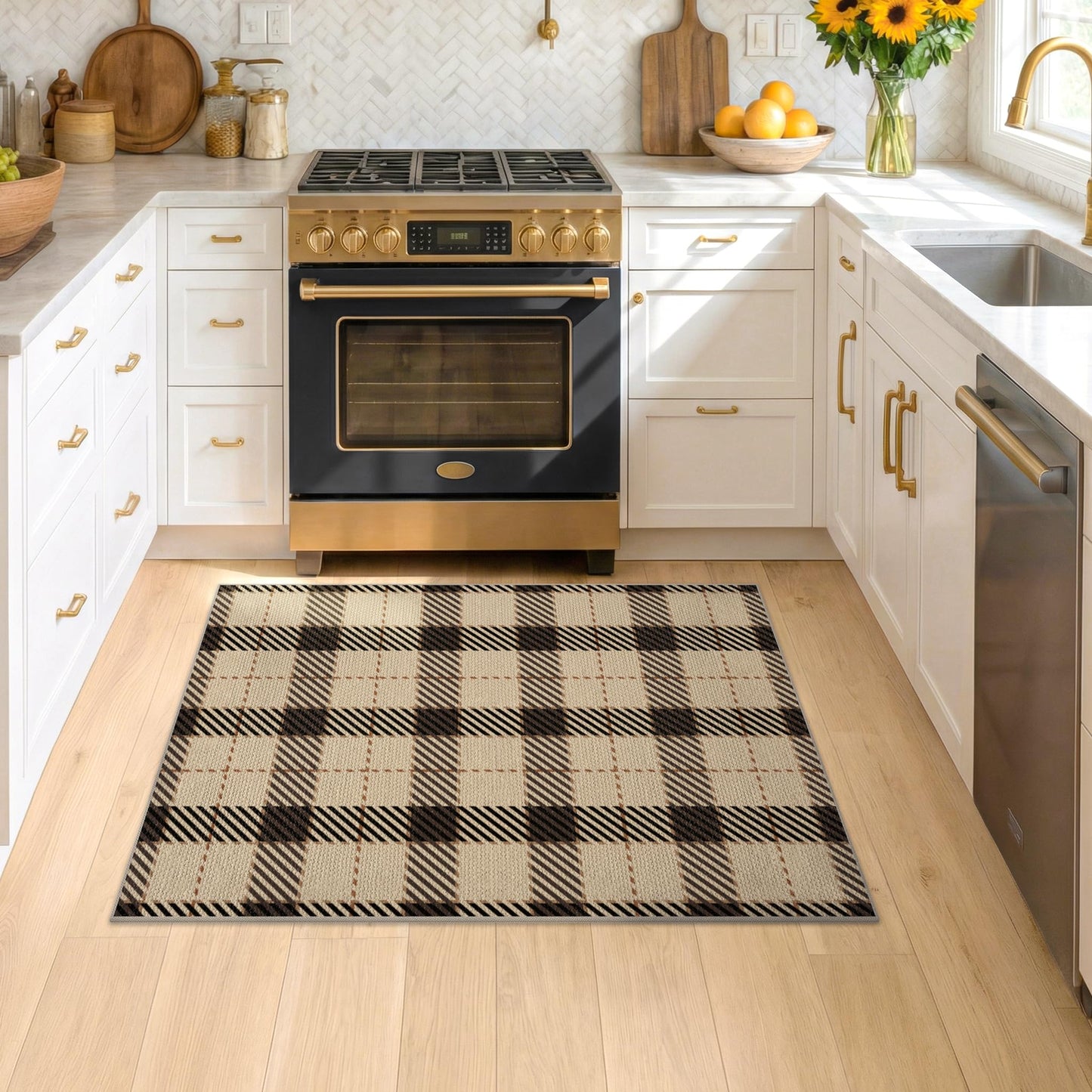 3x4 Entryway Door Mat Indoor – Washable Non Slip Small Rug for Front Door, Kitchen Sink, Mudroom, Garage Entry, Low Profile Easy Clean Farmhouse Plaid Floor Mat