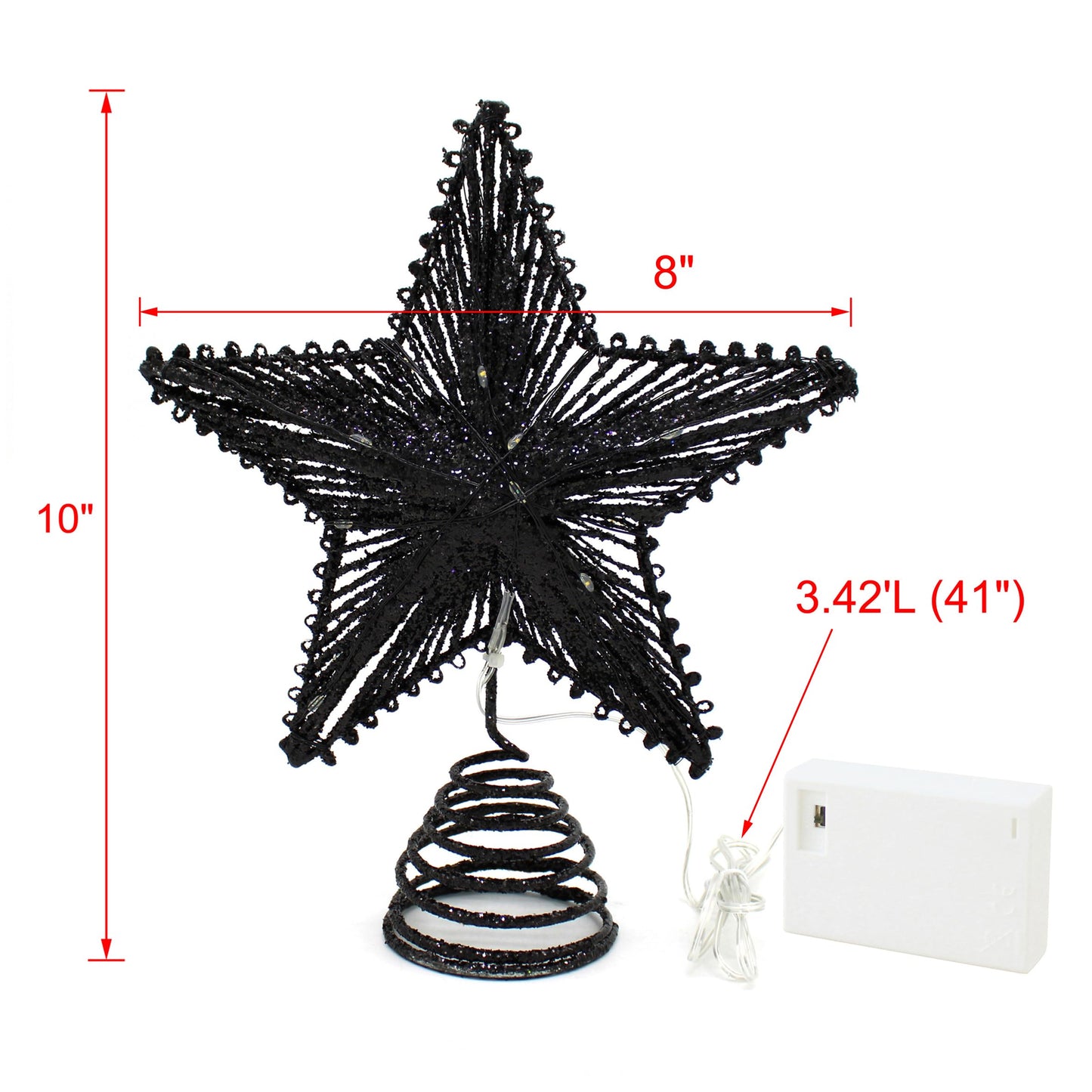 CVHOMEDECO. Tree Top Star with Warm White LED Lights and Timer for Christmas Ornaments and Holiday Seasonal Décor, 8-Inch (Black)
