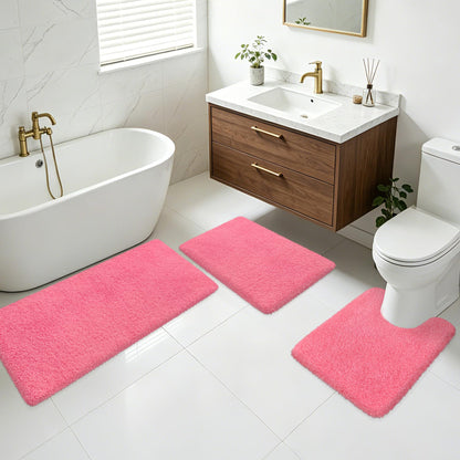 MondayRug Bathroom Rugs Non Slip 24"x16", Absorbent Bath Mats Quick Dry, Shaggy Microfiber Bath Rugs, Extra Soft Plush, Machine Washable Bath Mats for Bathroom Floor, Tub and Shower, Pink