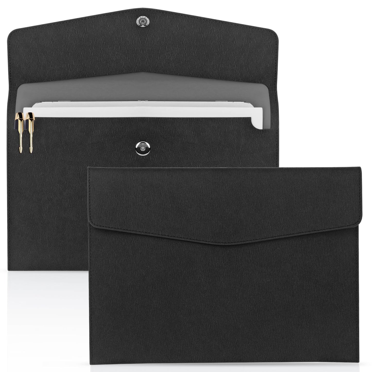 Toplive Document File Folder, Waterproof Thin PU Leather A4 Envelope Folder File Document Organizer Storage Case, Filing Envelope Folder with Magnetic Closure, Black