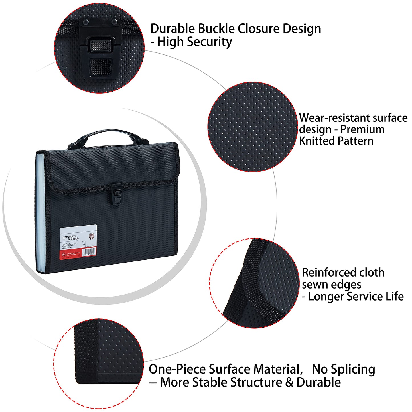 Legal Size 13 Pocket Accordian File Organizer Expanding File Folder for FC A4 Paper, Briefcase File Case with Durable Handle & Buckle Closure for School Home & Business (Black-2)