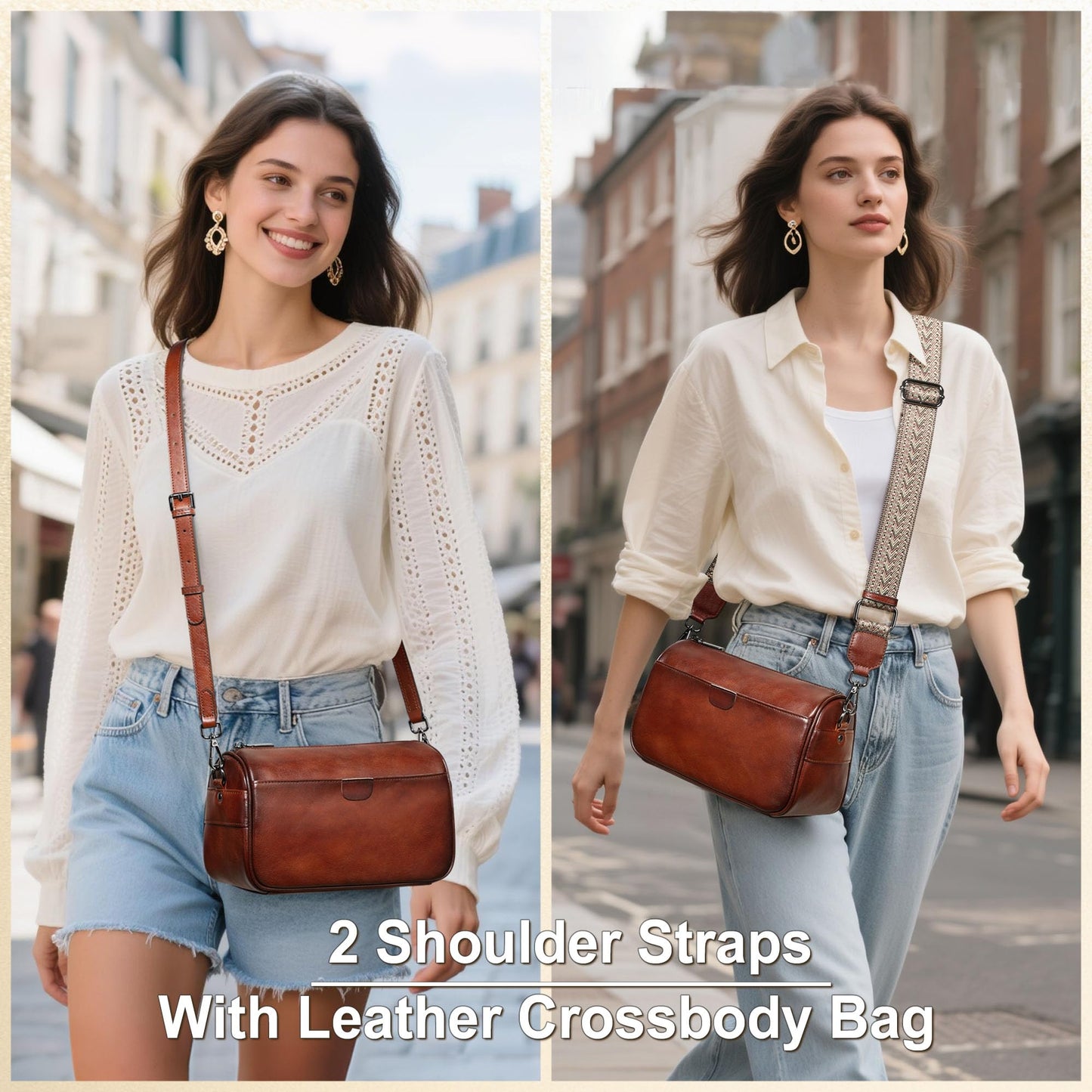 Genuine Leather Crossbody Purses Bag for Women,Travel Casual Handbag Bag, Small Shoulder Cross body Purse with Two Adjustable Straps(Brown)