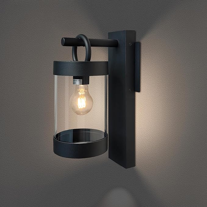 Outdoor Dusk to Dawn Outdoor Wall Lantern Grey Modern Exterior Wall Mount Light Fixture with Photocell E26 Waterproof Porch Light for Patio Garage Front Door (Bulbs Not Included)