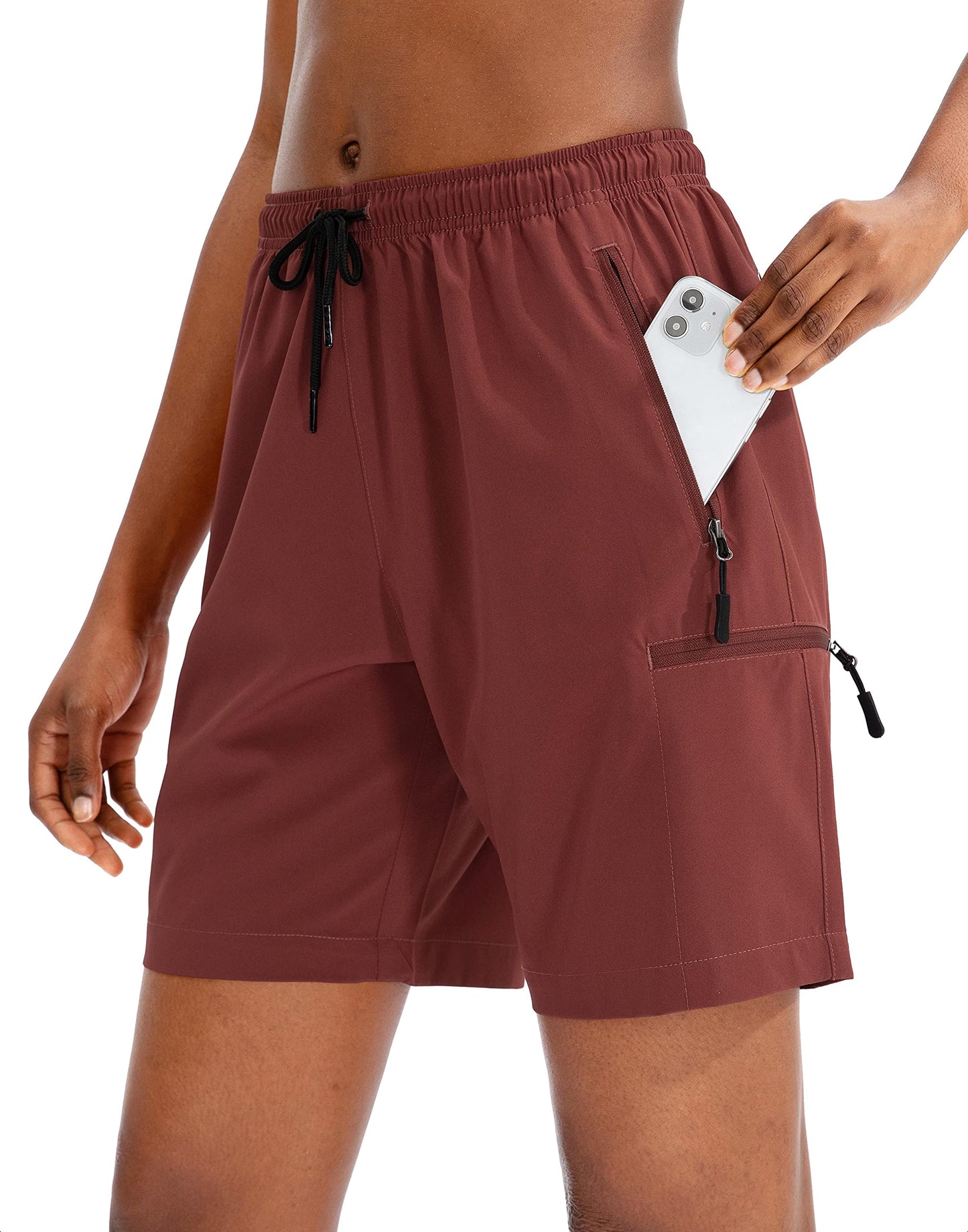 SANTINY Women's 5''/ 7''/9'' Hiking Cargo Shorts Quick Dry Lightweight Summer Shorts for Women Athletic Golf Zipper Pockets(Maroon_L)