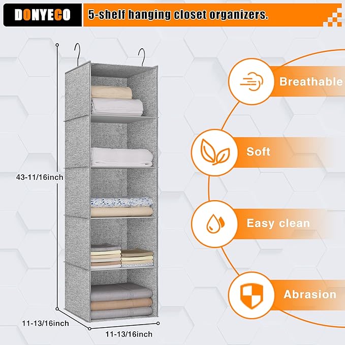 5-Shelf Hanging Storage Closet Organizer, Linen Rv Storage and Organization