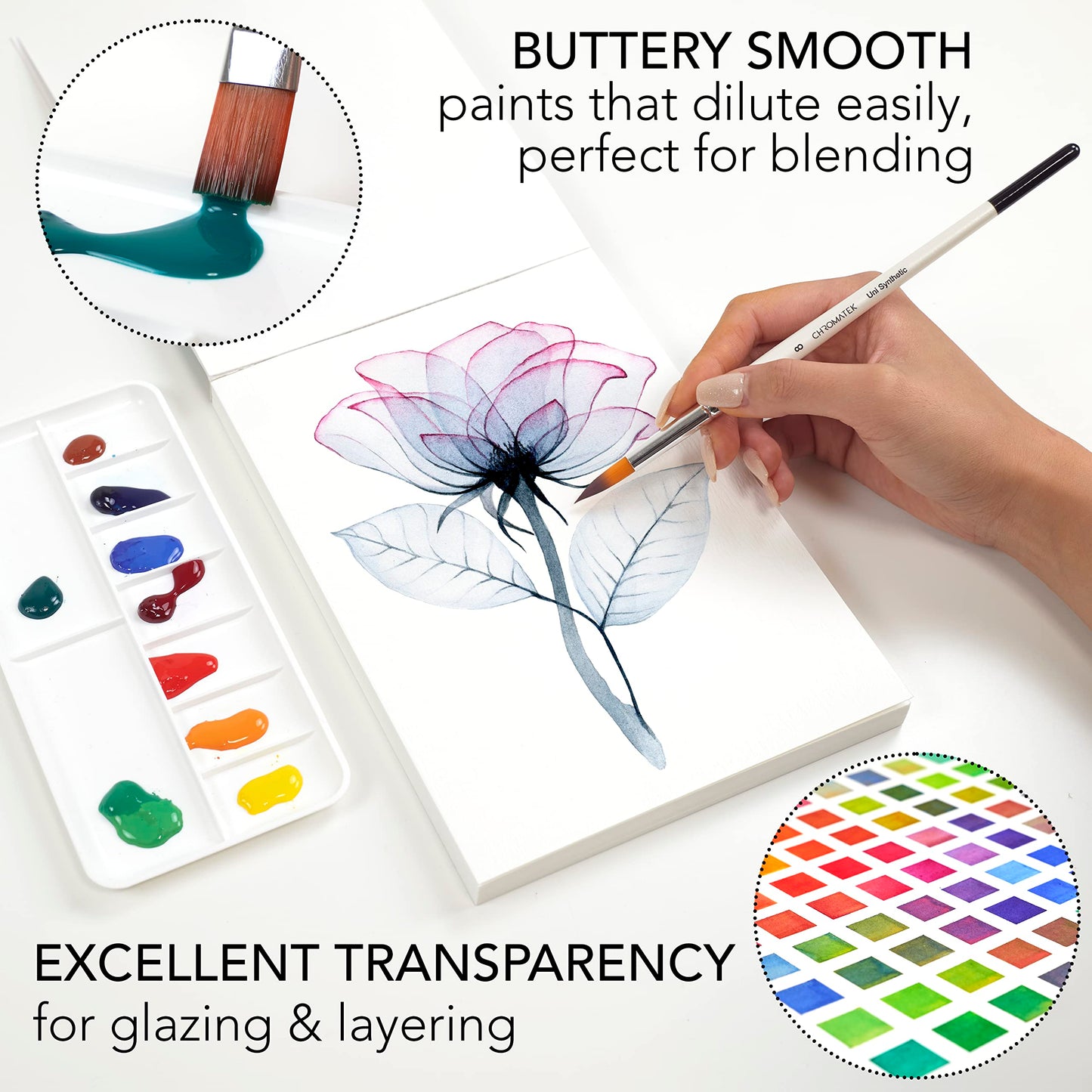 CHROMATEK Watercolor Paint Set - 62 Piece Kit for Adults, Beginner & Professional Artists - 26 Tubes (12ml), 25 Pages Sketch Pad, 8 Painting Brushes, Aquapen, Palette, Masking Tape - Art Supplies