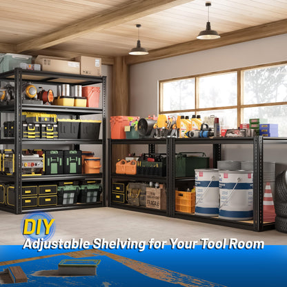 ROOMFAVE 72" H Storage Shelves 5 Tier Garage Shelving Heavy Duty,2050LBS Adjustable Metal Shelving Unit, Garage Shelves for Basement, Warehouse, Pantry, Closet, 72" H x 35.5" W x 16" D, Black,2PCS
