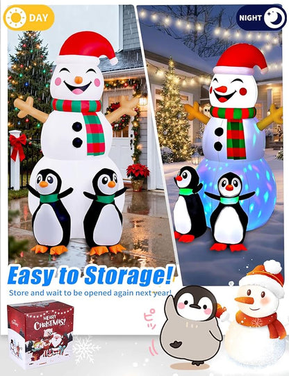 6FT Christmas Inflatables Outdoor Decorations,Inflatable Snowman with 2 Penguins Build-in LED Light-Christmas Blow Up Yard Decorations for Indoor/Outdoor Holiday Garden Lawn Yard Patio