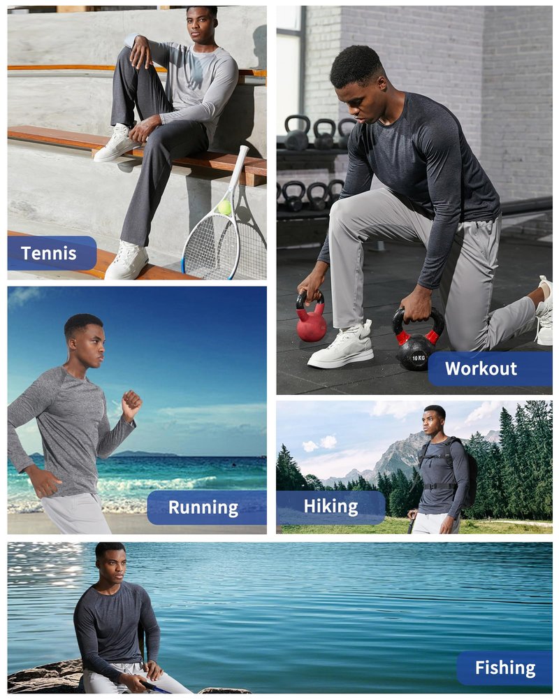 clothin 3 Pack Long Sleeve Shirts for Men/Mens Workout T-Shirts Moisture Wicking Lightweight