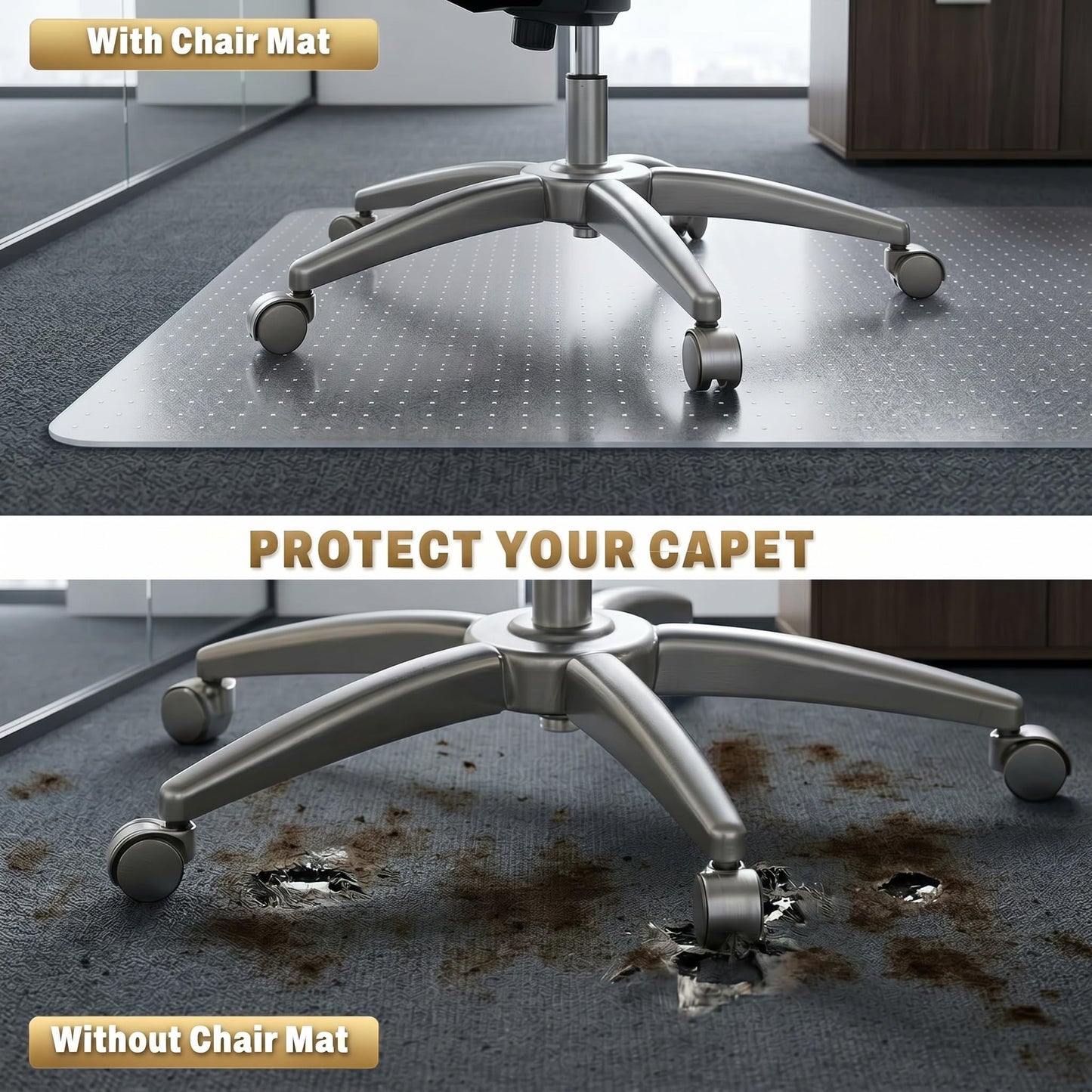 BesWin Office Chair Mat for Carpet, 32" x 48" Heavy Duty Hard Computer Desk Chair Mat for Carpeted Floors, Anti-Slip Carpet Floor Protector Mat for Office Chair, Smooth Glide, Ship Flat