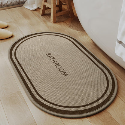 QiCaiJia Ultra Thin Oval Bath Mat Bathroom Rugs, Quick Dry Super Absorbent Washable Bath Shower Mats, Rubber Backing Non Slip Bathroom Rug Fit Under Door, 20x32, Border Brown