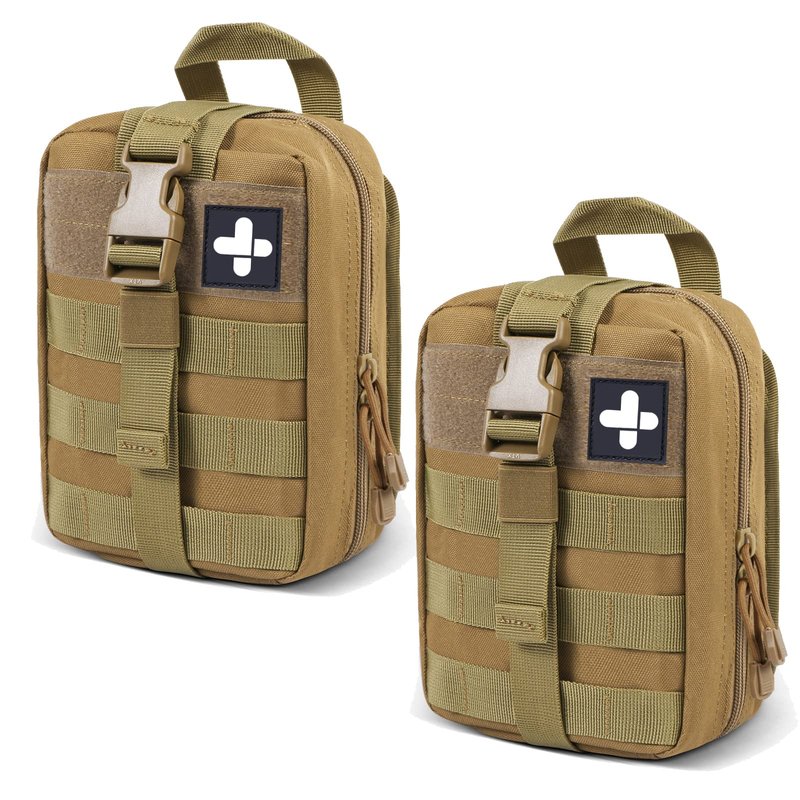 Gogoku 2-Pack First Aid Pouch 1000D Nylon Tactical Molle Medical Pouch Utility Pouch for Outdoor Activities Medical Supplies Bag Only Khaki