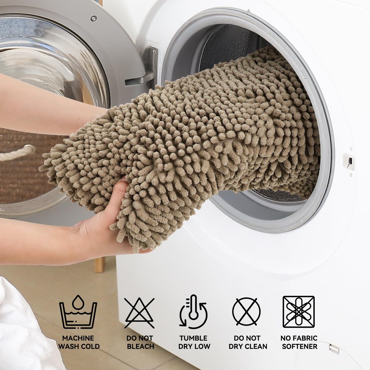 Bcoimo 44x24 Chenille Bath Mat – Non-Slip with Backing Bath Rug Ultra-Absorbent and Machine Washable Bathroom Mat Quick-Dry Design. Ideal for Bathroom Shower and Tub Areas