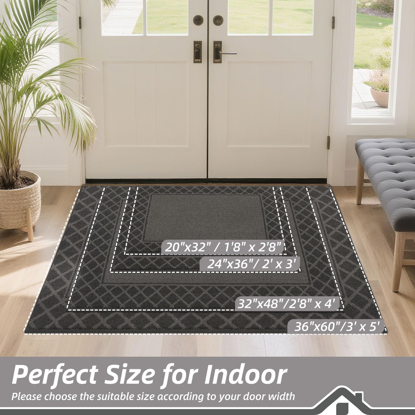 BEQHAUSE Door Mat Indoor Entrance Dirt Trapper Rugs for Entryway Non Slip Welcome Mat Absorbent Floor Mat Low Profile Washable Front Doormat for Dirty Paws, 32" x 48", Black