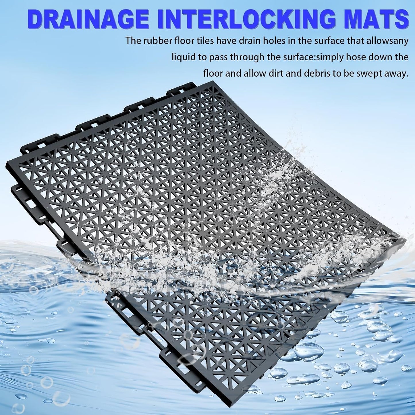 16 PCS Modular Interlocking Cushion Interlocking Floor Tiles with Hole Drainage Mat 10" x 10" Non Slip Pool Deck Mat Outdoor for Drain Deck Pool Patio Shower Kitchen Balcony (Black)