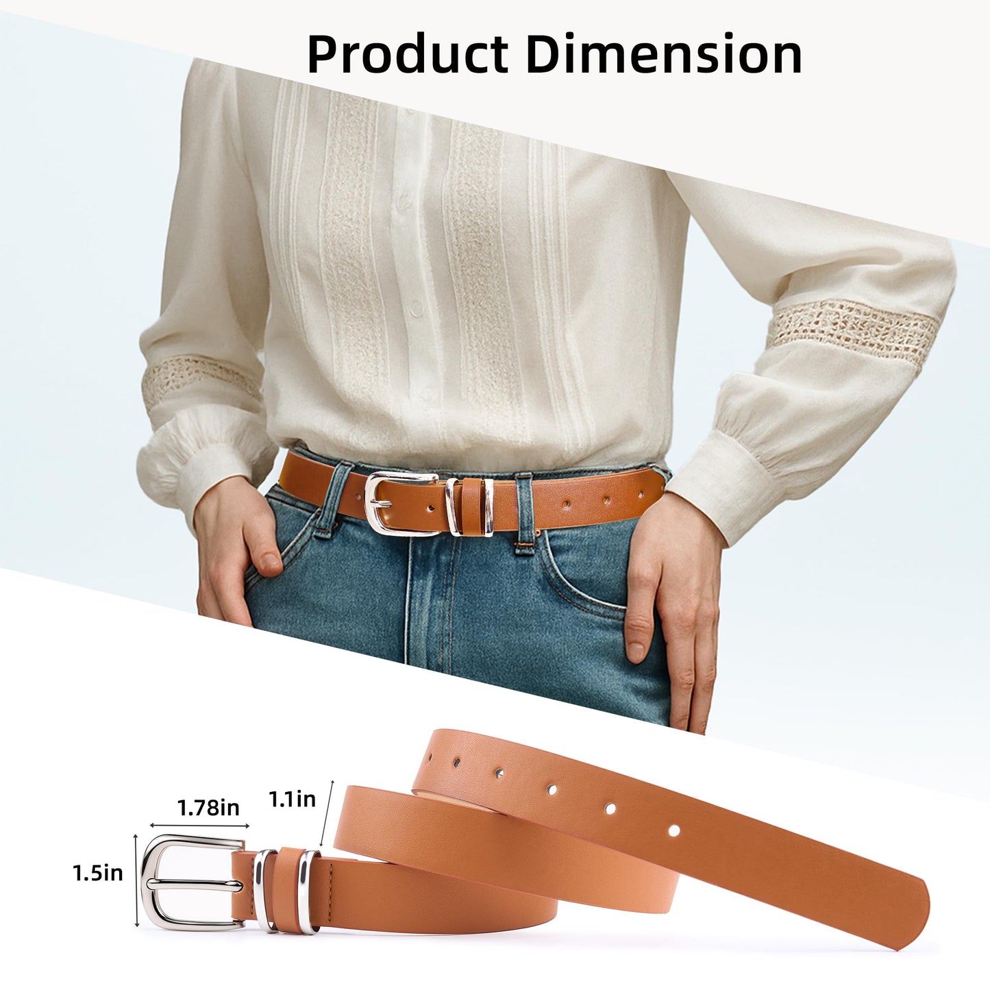 Womens Leather Belt, 4 Pcs Ladies Belts for Jeans with Zinc Alloy Buckle and 10 Adjustable Holes, Fits Waist 25-35 Inches