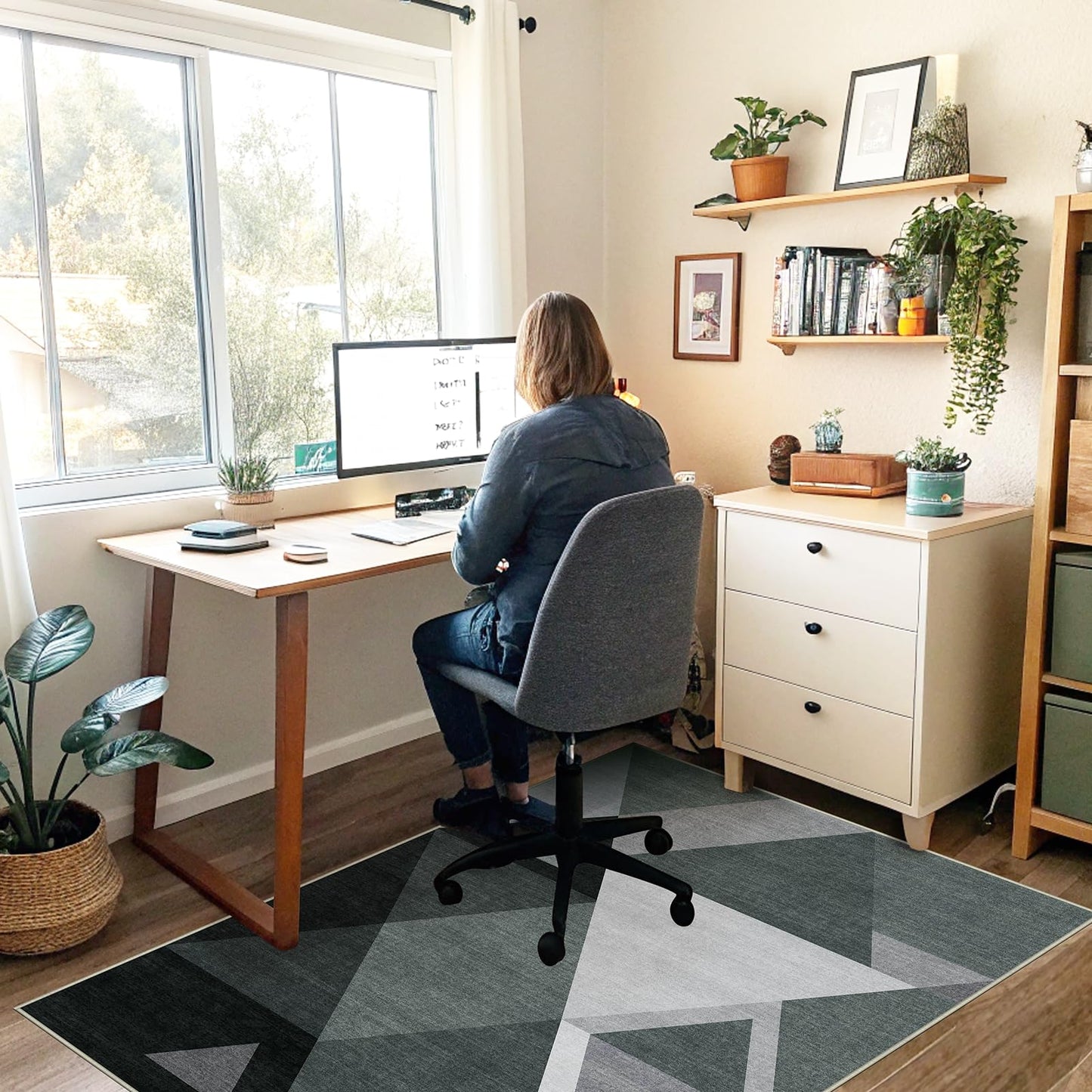 Office Chair Mat for Hardwood Floor & Tile Floor,48"X 60" Heavy Duty Desk Chair Mat for Hard Floors, Under Desk Rug for Rolling Computer Chair,Anti Slip,Low Pile Carpet Floor Protector-Triangle