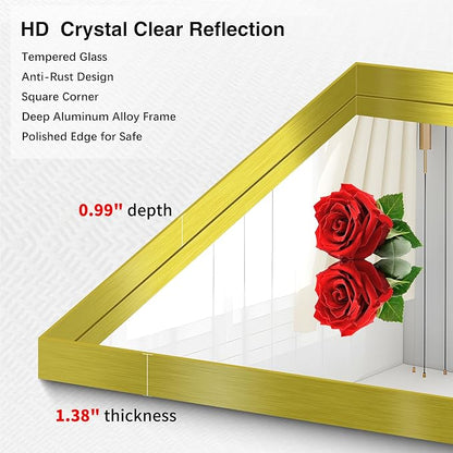 Gold Bathroom Mirror, 36x55 Inch Rectangular Deep Frame Mirror, Large Wall Mounted Bathroom Vanity Mirror Over Sink for Bedroom,Restroom, Living Room, Hangs Vertically or Horizontally