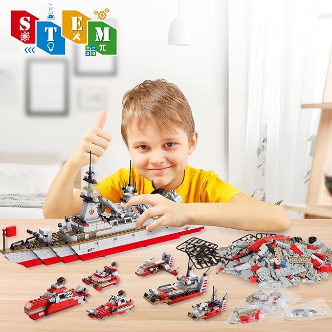 Sitodier Military Battleship Building Block Set for Kids811pcs 25 in 1 Cruiser Battle Ship Building Kit Toy for Boys Kids Ages 6-12 and 8-14 Beautiful Xmas Birthday Gift