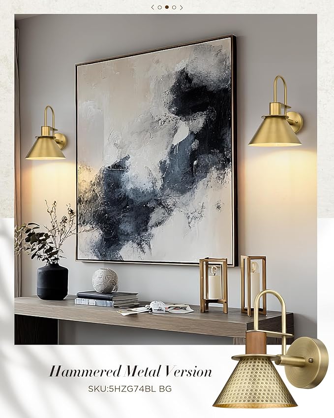 Wall Sconces for Bathroom Set of 2, HWH Wall Mount Lighting with Metal Shade, Gooseneck Gold Wall Lights for Living Room Mirror Kitchen, Gold Finish, 5HZG56BL-2 BG
