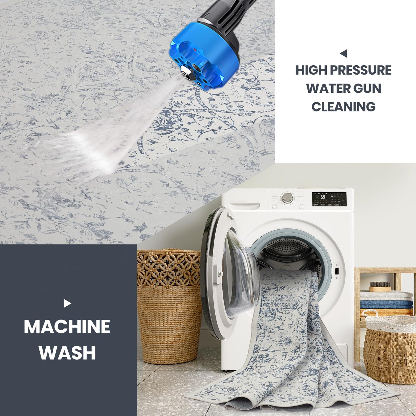 Lbris Washable Rugs 8x10 Area Rugs for Living Room- Large Vintage Rugs for Bedroom,Dining Room,Ultra Soft Low Pile Foldable Carpet with Non Slip Rubber Backing,Neutral Accent Rug(White-Blue)