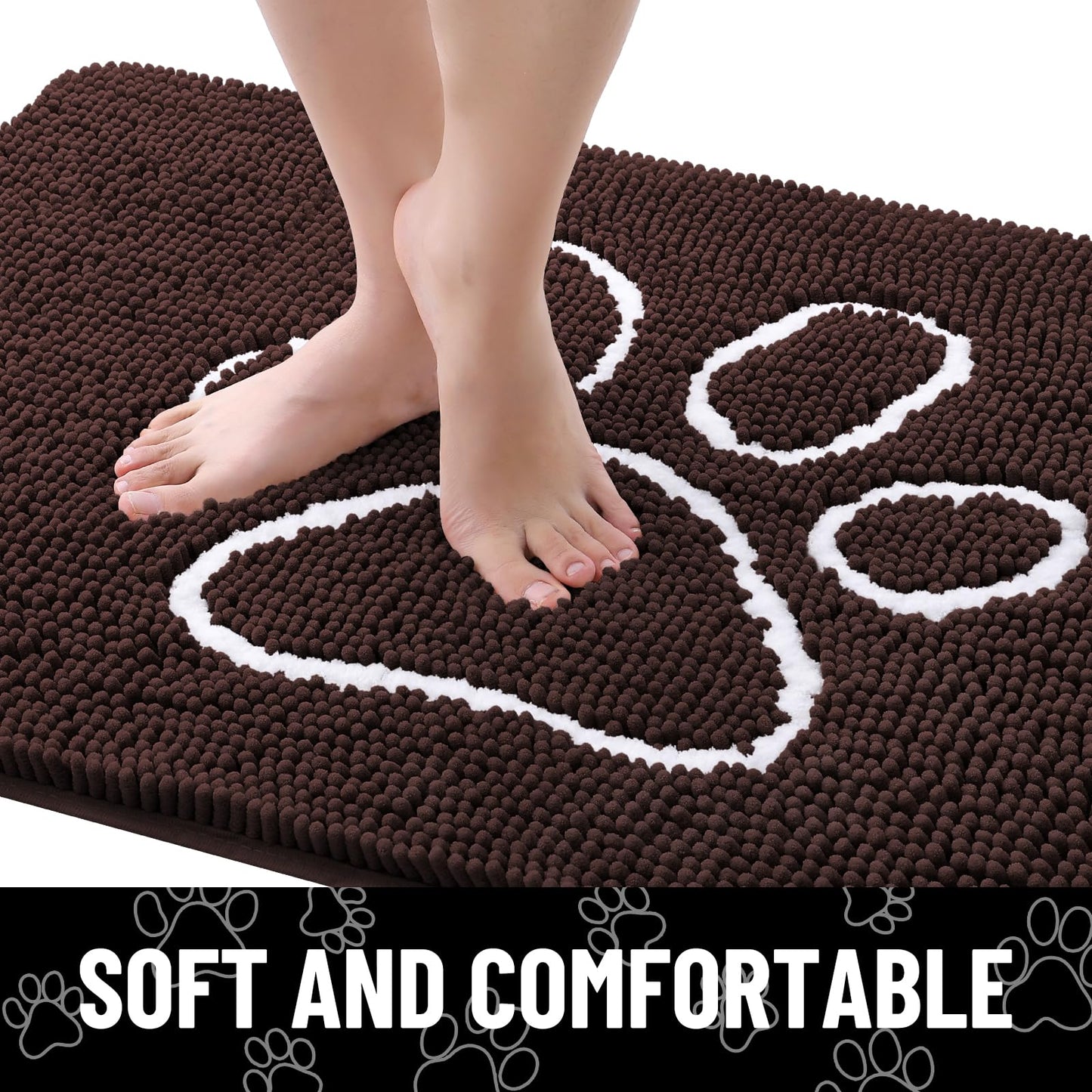 Smiry Dog Door Mat for Muddy Paws, Absorbent Dirt Trapper Non Slip Quick Dry Washable Chenille Mat for Mud Dogs, Entry Rug for Indoor and Outdoor (47x32 Inches, Brown and White)