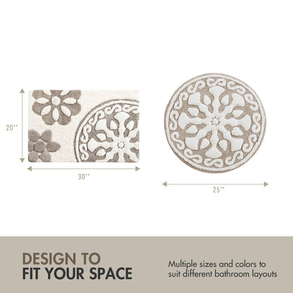 Madison Park Casablanca 100% Cotton Tufted Bathroom Rugs Luxurious Plush Medallion Floral Pattern Bath Mat Absorbent, Quick Dry, Spa Design Shower Room Décor, Rectangle 20" x 30", Taupe