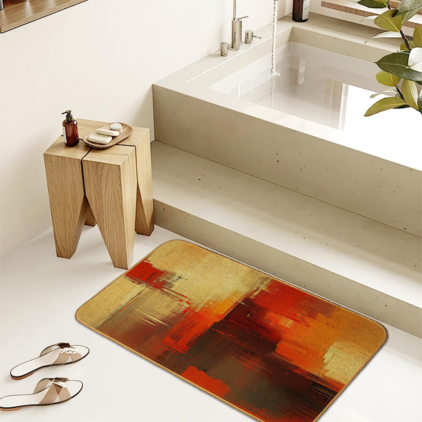 Abstract Art Door Mat 17"x29",Golden Orange Gray Doormat Indoor Entrance,Non Slip Rubber Front Door Mats Washable Absorbent Inside Outside Low-Profile Home Entryway Rug Outdoor
