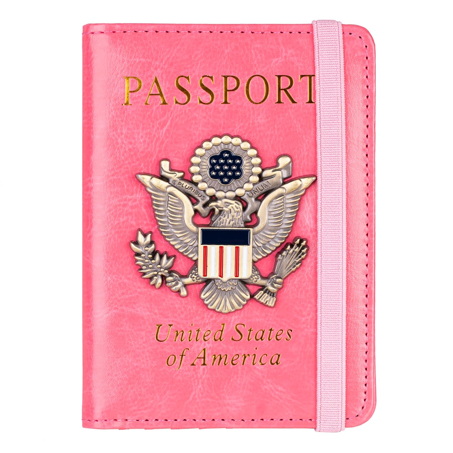 TOURSUIT RFID Blocking Passport Holder for Women Men, Leather Passport Travel Wallet with 3D Metal Badge, Travel Document Holder Cover Accessories (Pink)