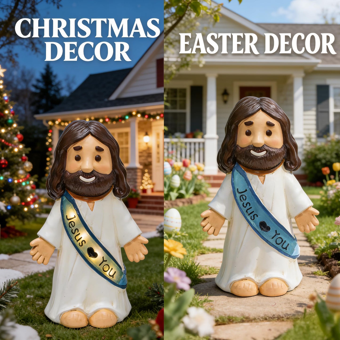 LIULO TOOL Jesus Love You Solar Lighted Figurine, 10.4 Inch Resin Religious Christian Statue, Glowing Christian Gifts for Indoor Home and Outdoor Garden Decorations, Gift for Mom Grandma