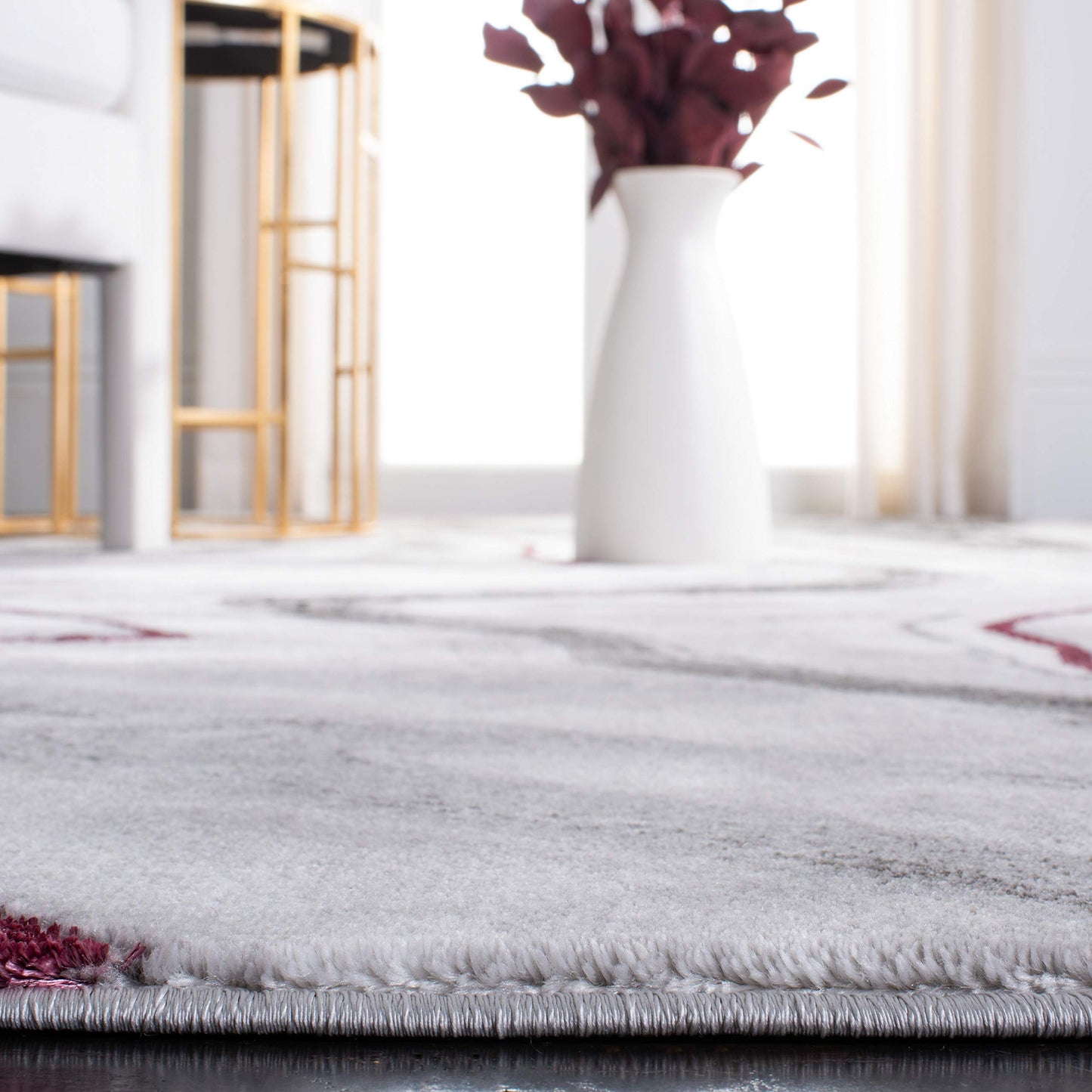 SAFAVIEH Craft Collection Area Rug - 6'7" Square, Grey & Wine, Modern Abstract Marble Pattern Design, Non-Shedding & Easy Care, Ideal for High Traffic Areas in Living Room, Bedroom (CFT819S)