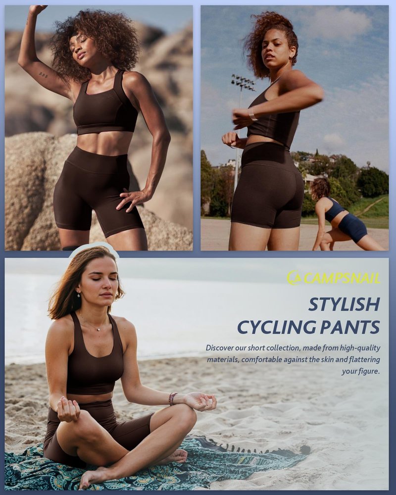 CAMPSNAIL Biker Shorts Women with Pockets - 3"/5"/8" High Waisted Workout Spandex Tummy Control Gym Running Yoga Shorts Chocolate