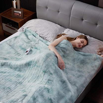 Guohaoi Heated Blanket Electric Throw, Soft Faux Rabbit Fur Electric Blanket with 10 Heating Levels 5 Sitting Timer Auto Off, Cozy Warm Heating Blankets, Machine Washable(84"×90" Blue)