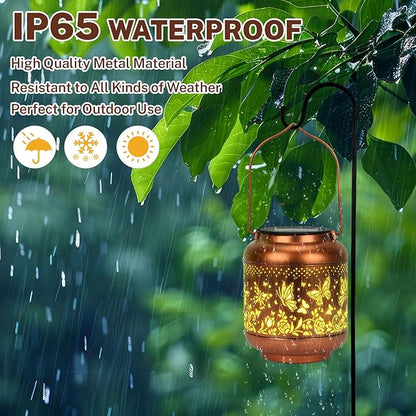 Butterfly Solar Lanterns Outdoor Hanging, Waterproof Metal Solar Lights Outside for Garden Porch Yard Patio Pathway Tabletop Landscape Decor, LED Lantern Gifts for Women Mom Grandma