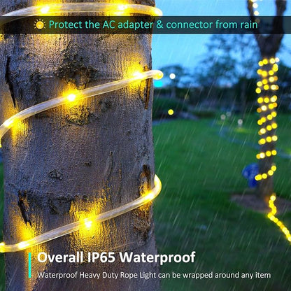 40ft 120 LED Rope Lights, Outdoor Rope Lights Plug in Outdoor Tube Light for Garden, Patio, Party, Christmas (Warm White)