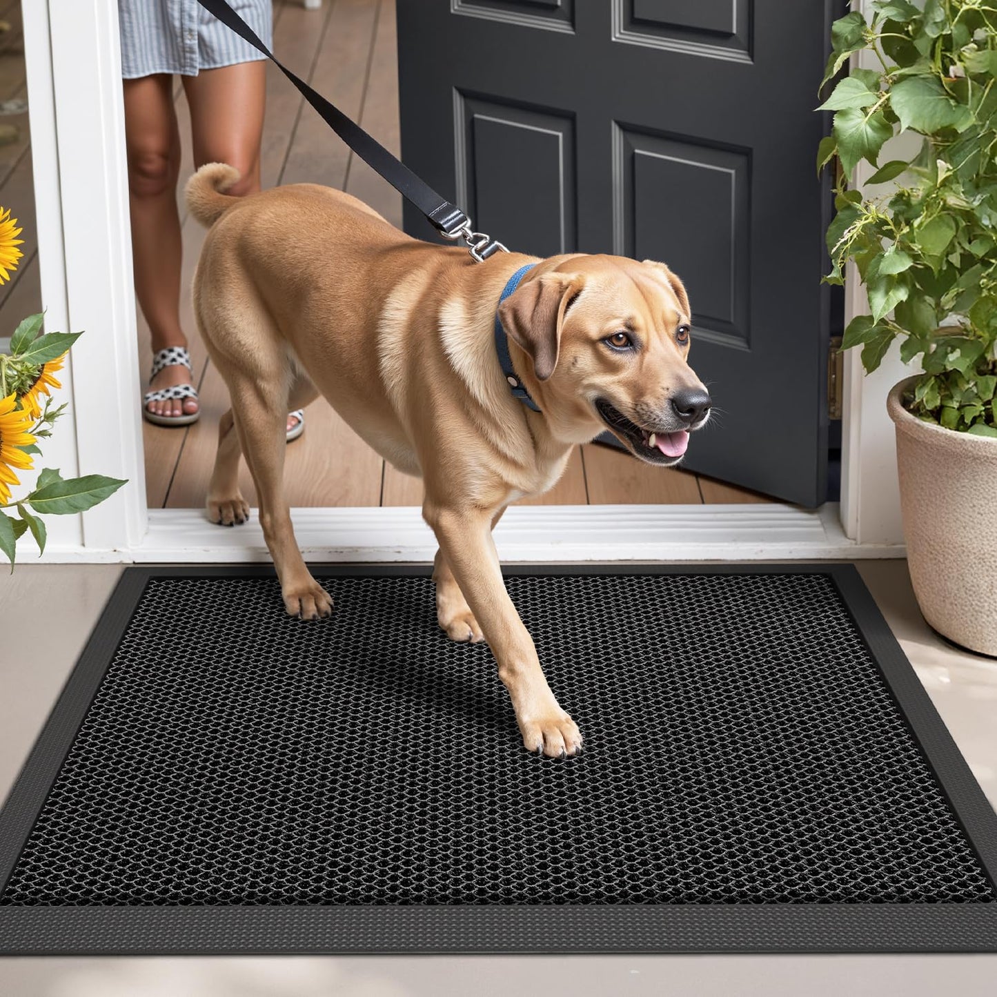 LUMI Front Door Mat for Outside Entrance 32''x47'', Heavy-Duty Dirt-Trapping Doormat with Durable Non-Slip Rubber Backing, Stain & Fade-Resistant Entry Mats, Black