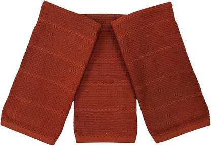 Maroon Rust Cinnamon Kitchen Hand Dish Towels: Oversized 28" x 18", 100% Cotton