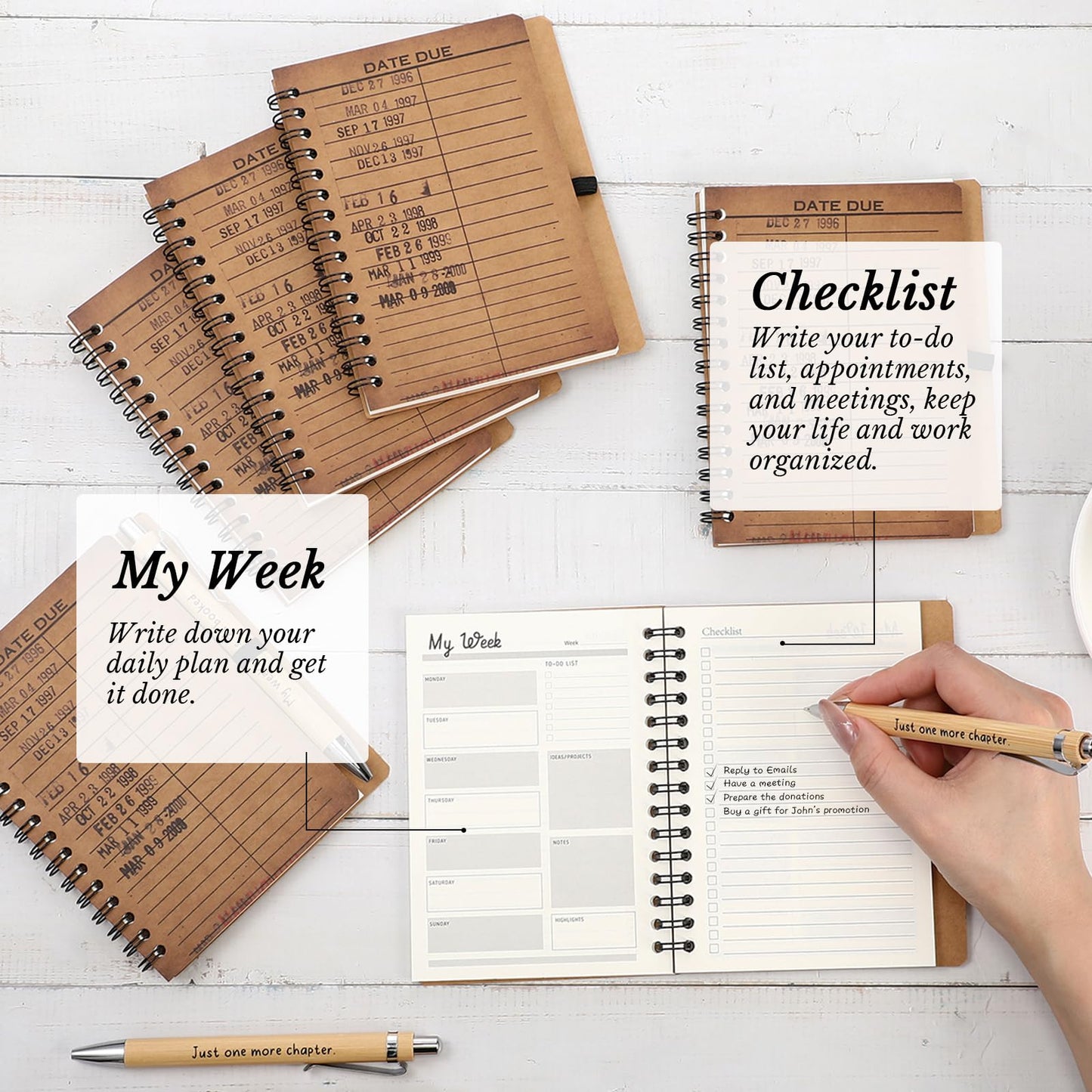 Resurhang 10 Sets Book Club Gifts Journal A6 Library Due Date Spiral Notebooks Planners with Bamboo Pens to Do List Reading Journals Gifts for Women Teacher Reader Student Librarian