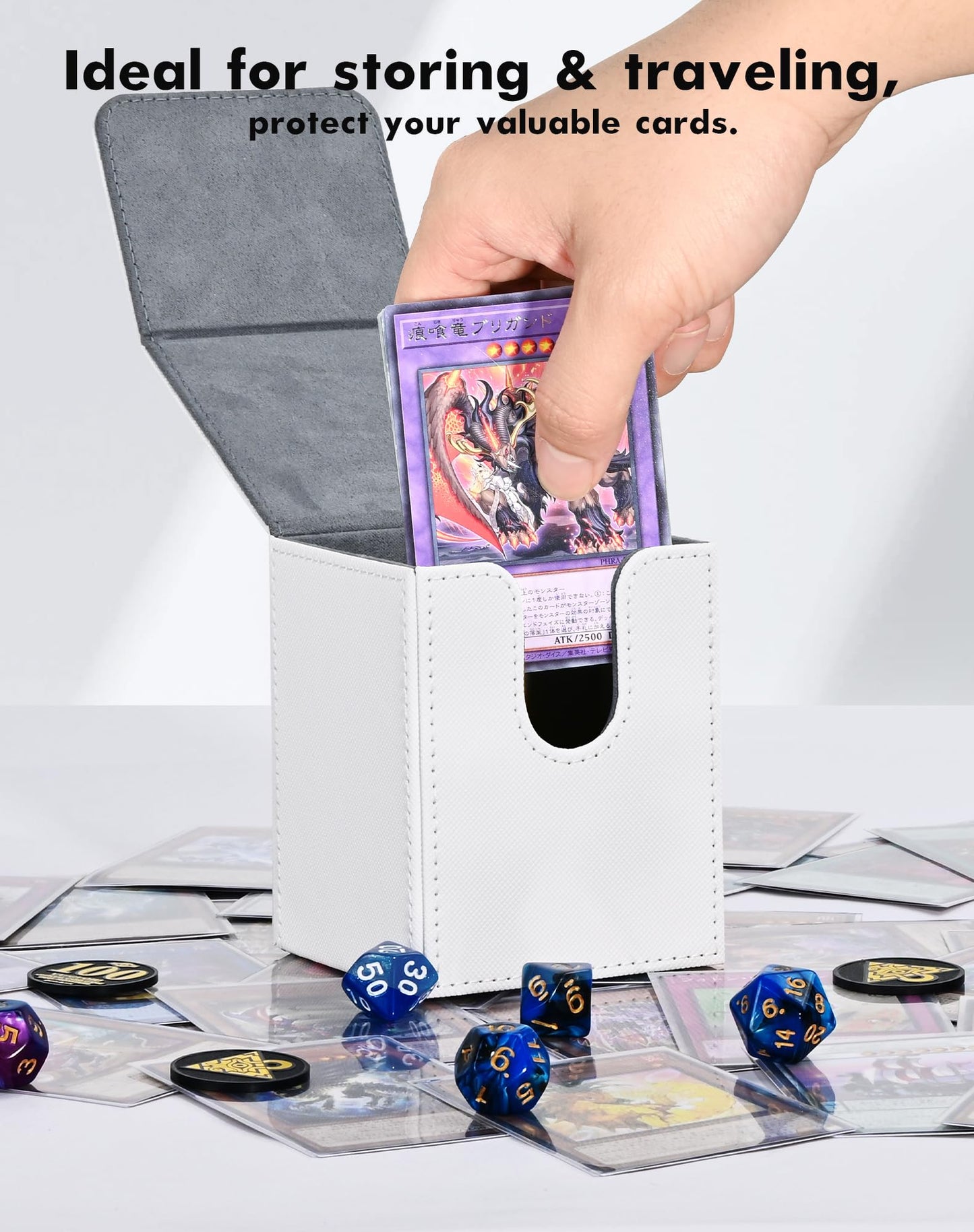 ZLCA Card Deck Box for MTG Yugioh TCG, Card Storage Box with Dividers Holds 100+ Sleeved Cards, Premium Card Deck Case Compatible with CCG Trading Cards (White,Puzzle)