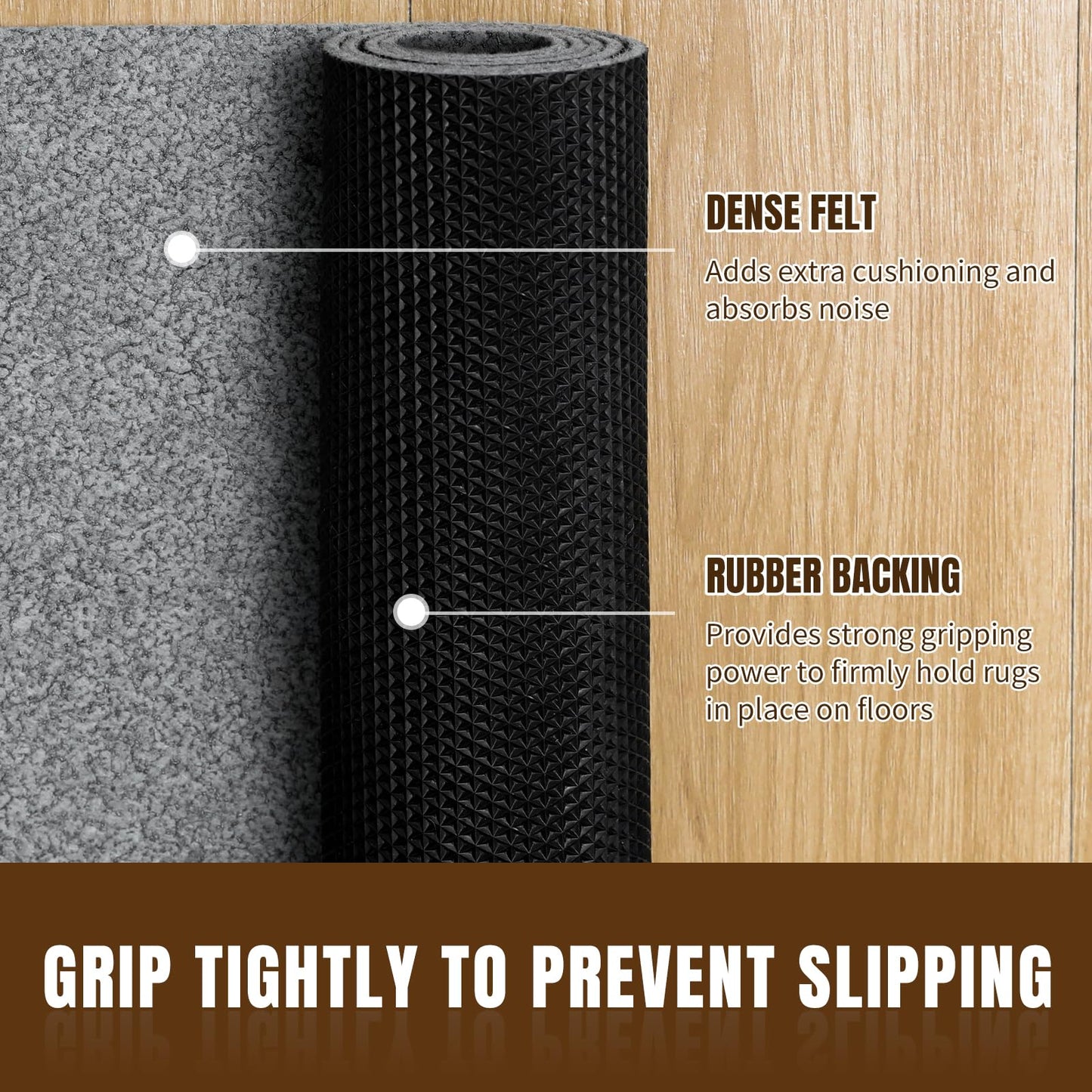 LINLA Non Slip Rug Pad, 5' x 7', 1/8" Thick Felt and Rubber Protective Padding - Low Profile Cushion and Rug Gripper for Hardwood Floors