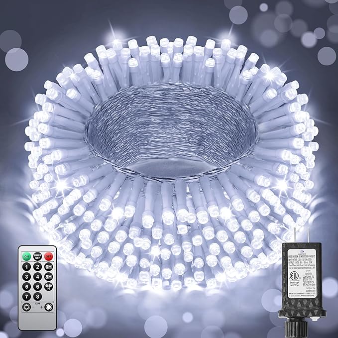380LED 125FT Christmas Lights, Extra Long Outdoor String Lights Waterproof, Timer & Memory, 8 Modes Dimmable Plug in Fairy for Classroom Decor Outside Tree Wedding Patry Cool White