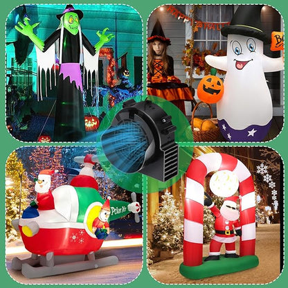 4-Pack Inflatable Fan Replacement, 1.5A Air Fan Blower with 2.0A Adapter and 5 LEDs Bulbs Light Strings for Halloween, Thanksgiving and Christmas Inflatables (IP68 Waterproof, 5.0 * 5.0'')