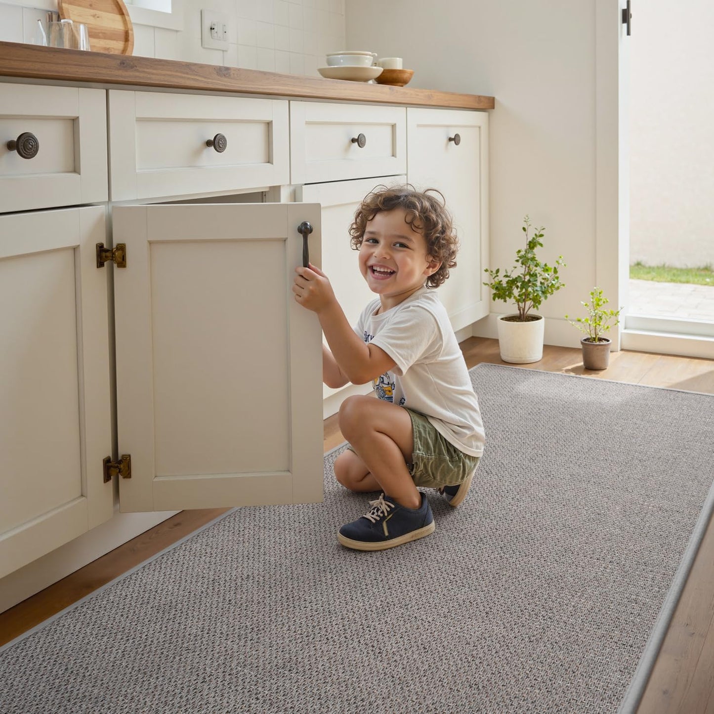 RESARE Kitchen Rugs, Non Slip Kitchen Mats for Floor, Absorbent Quick Dry Washable Kitchen Mats in Front of Sink, Hallway, Laundry, Kitchen Runner Rug(Grey, 17"x 59")